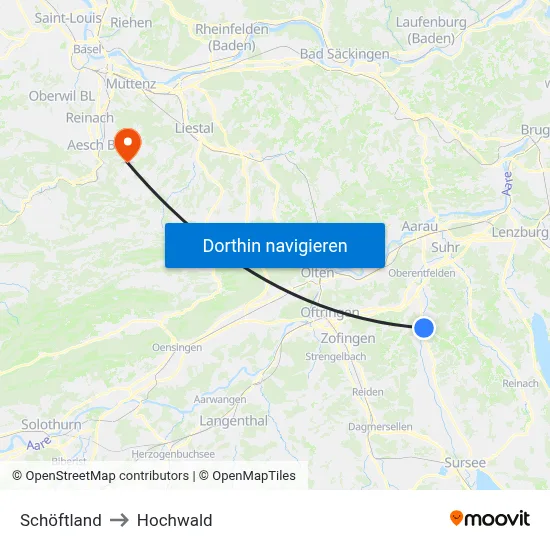 Schöftland to Hochwald map
