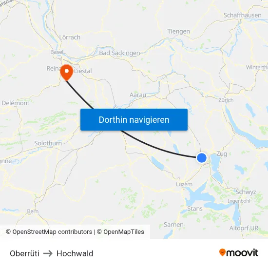 Oberrüti to Hochwald map