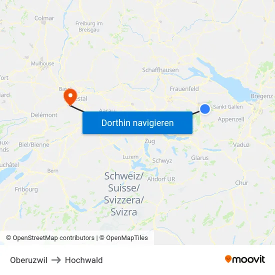 Oberuzwil to Hochwald map