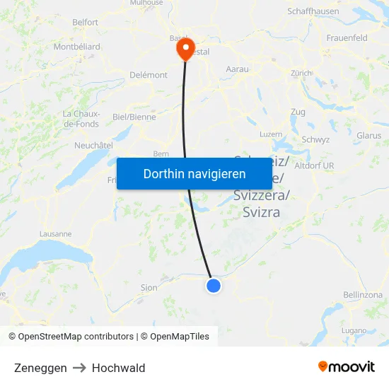 Zeneggen to Hochwald map