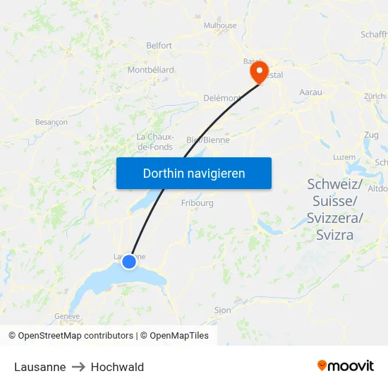 Lausanne to Hochwald map