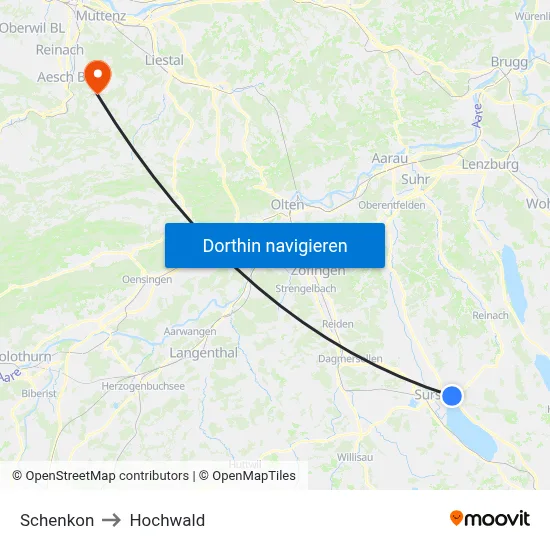 Schenkon to Hochwald map