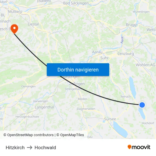 Hitzkirch to Hochwald map