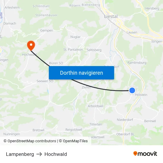 Lampenberg to Hochwald map
