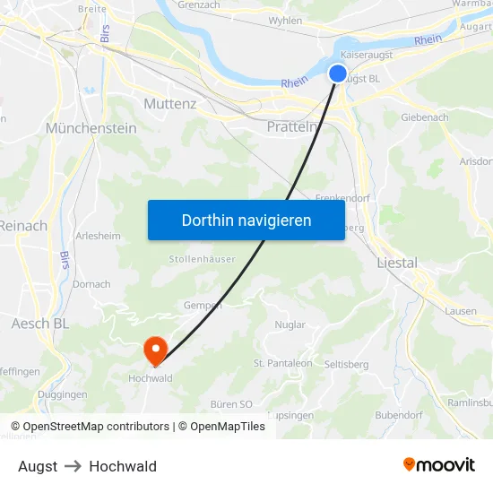 Augst to Hochwald map