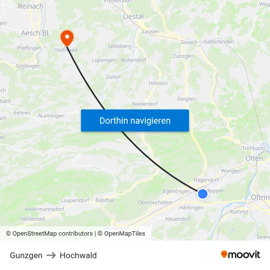 Gunzgen to Hochwald map