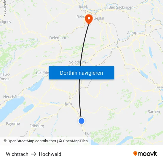 Wichtrach to Hochwald map