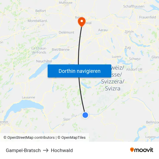 Gampel-Bratsch to Hochwald map