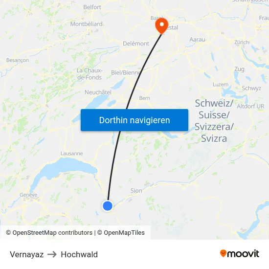 Vernayaz to Hochwald map