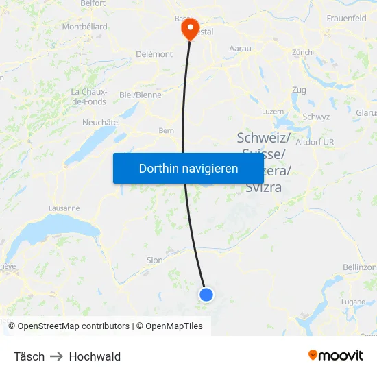 Täsch to Hochwald map