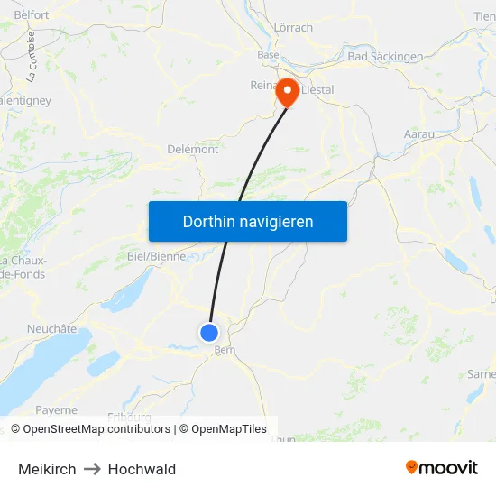Meikirch to Hochwald map