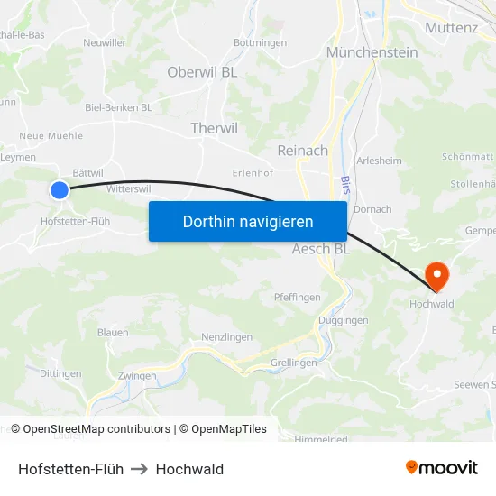 Hofstetten-Flüh to Hochwald map