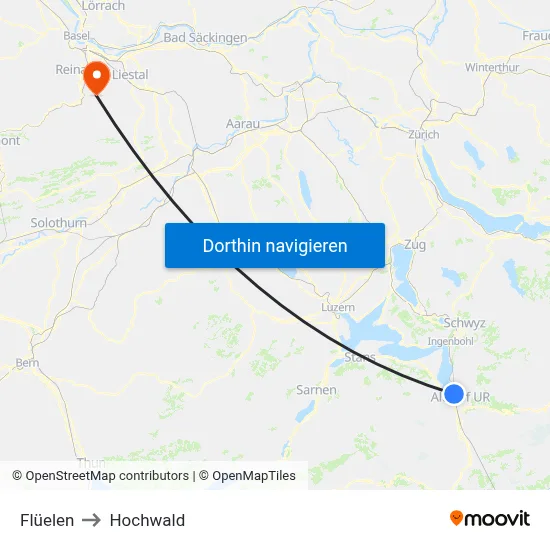 Flüelen to Hochwald map