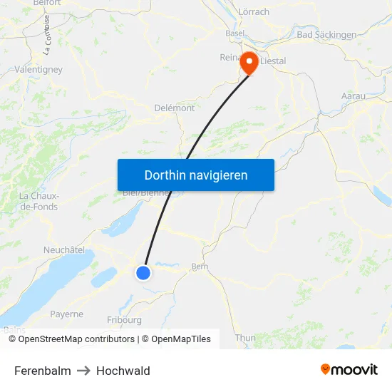 Ferenbalm to Hochwald map