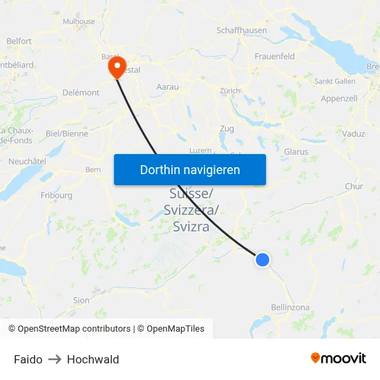 Faido to Hochwald map