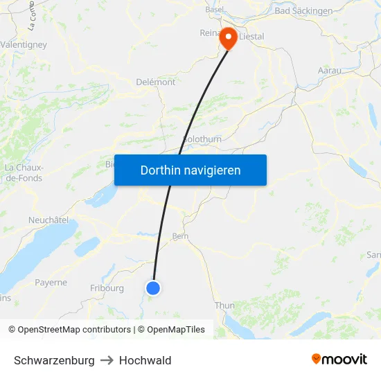 Schwarzenburg to Hochwald map