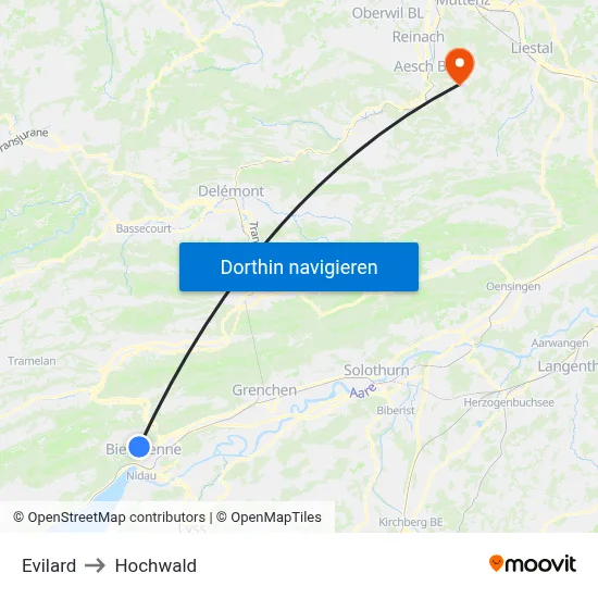 Evilard to Hochwald map