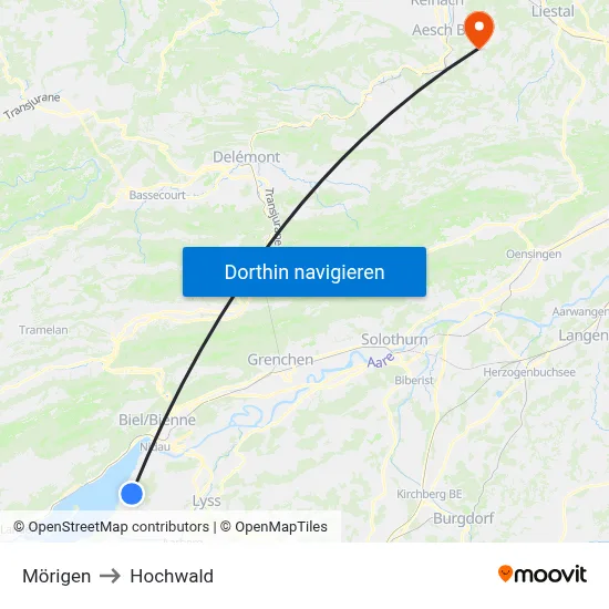 Mörigen to Hochwald map