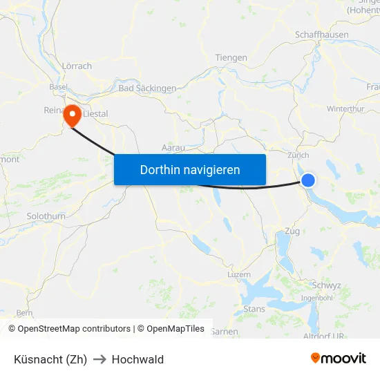 Küsnacht (Zh) to Hochwald map