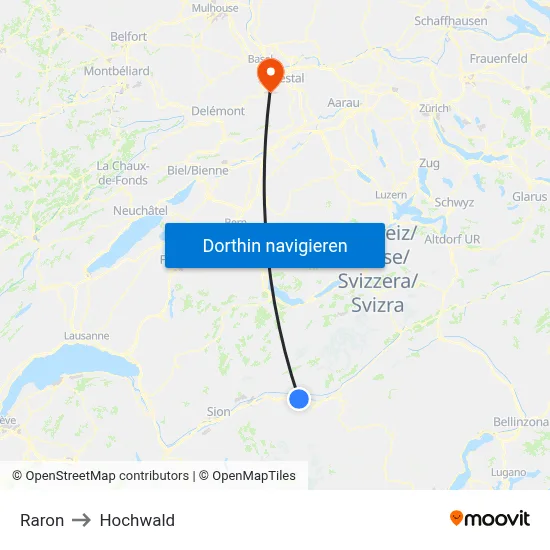 Raron to Hochwald map