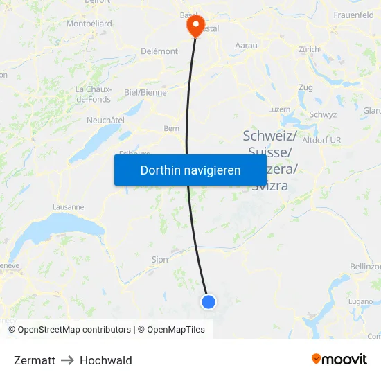 Zermatt to Hochwald map