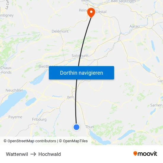 Wattenwil to Hochwald map