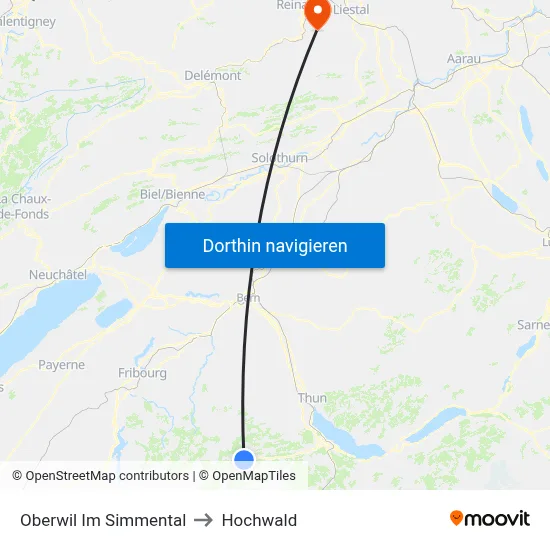 Oberwil Im Simmental to Hochwald map