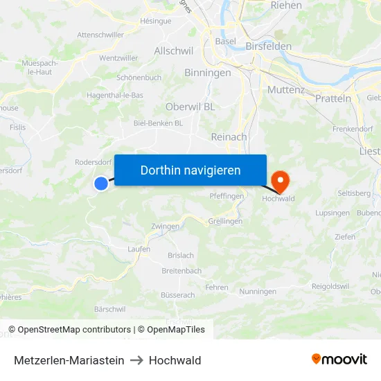 Metzerlen-Mariastein to Hochwald map