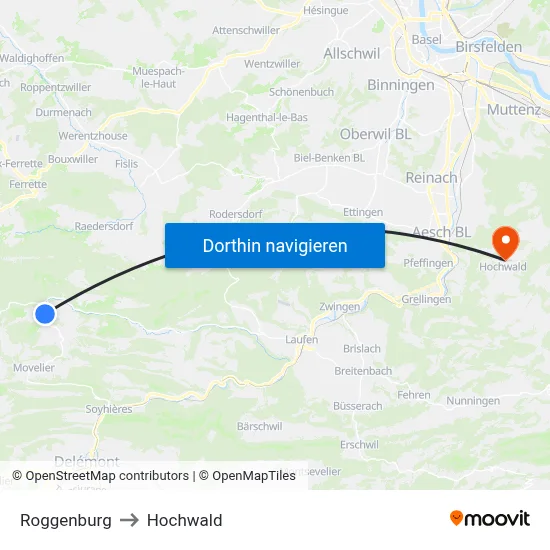 Roggenburg to Hochwald map