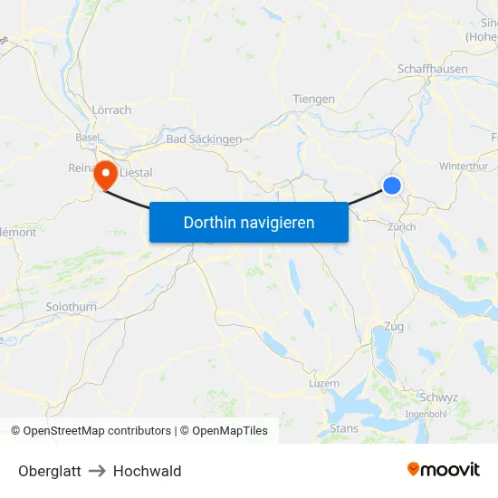 Oberglatt to Hochwald map