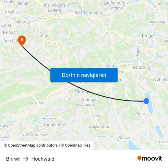 Birrwil to Hochwald map