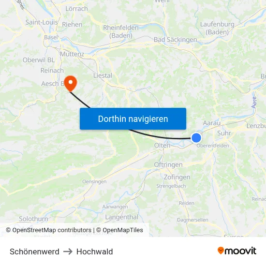Schönenwerd to Hochwald map