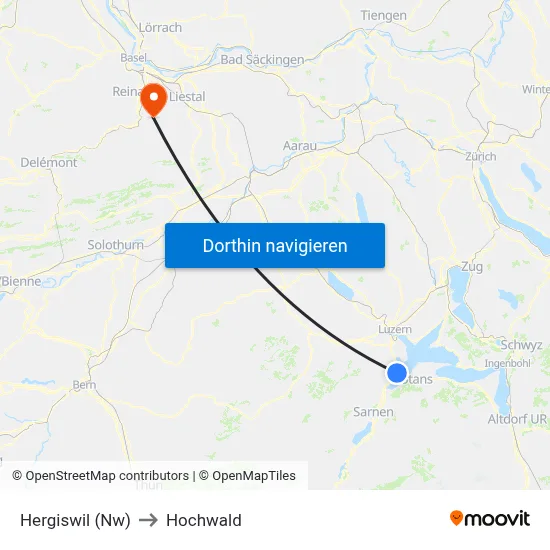 Hergiswil (Nw) to Hochwald map