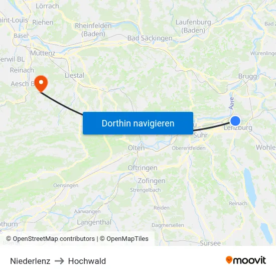 Niederlenz to Hochwald map