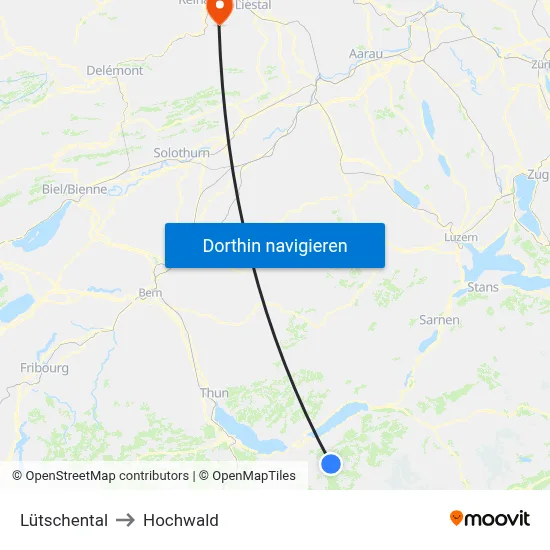 Lütschental to Hochwald map