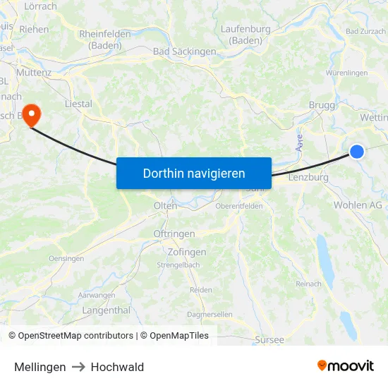 Mellingen to Hochwald map
