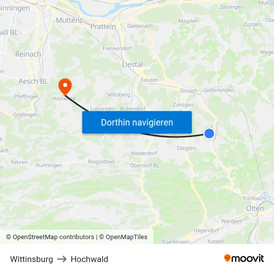 Wittinsburg to Hochwald map