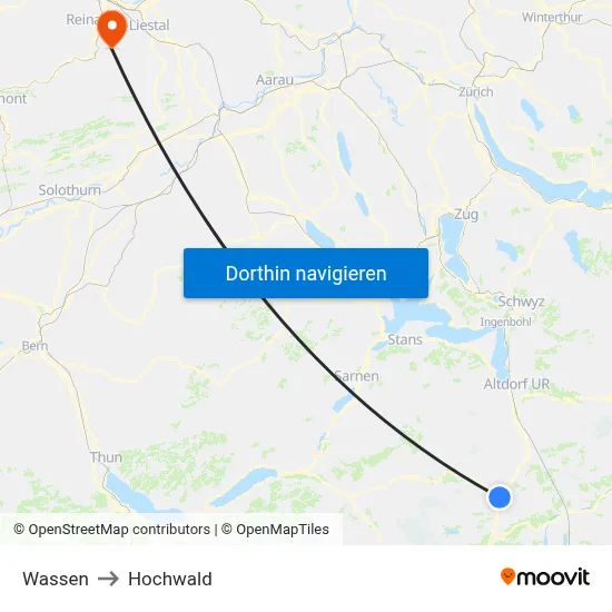 Wassen to Hochwald map
