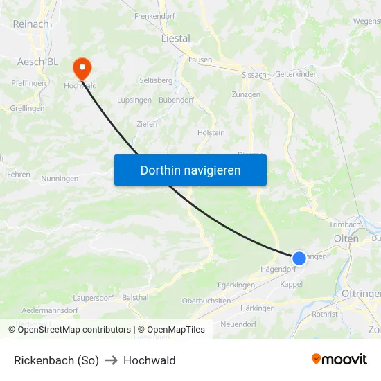 Rickenbach (So) to Hochwald map