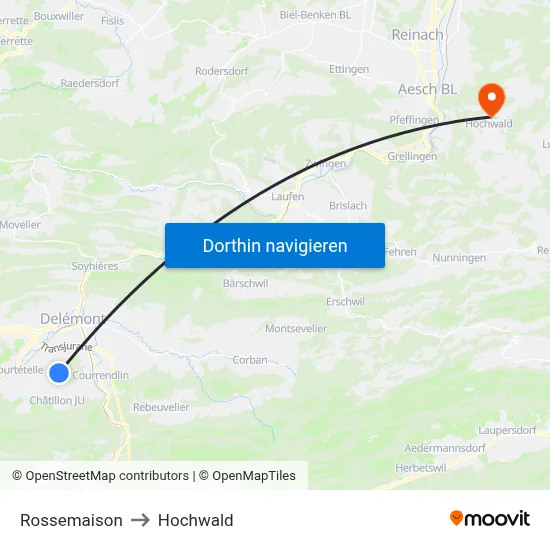 Rossemaison to Hochwald map
