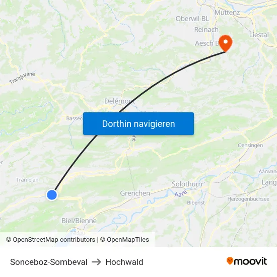 Sonceboz-Sombeval to Hochwald map