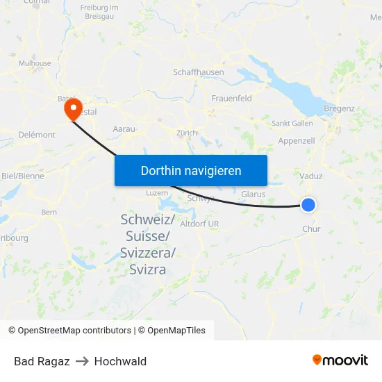 Bad Ragaz to Hochwald map