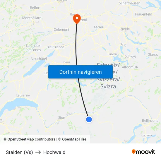 Stalden (Vs) to Hochwald map