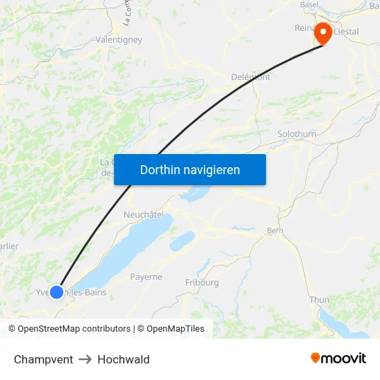 Champvent to Hochwald map