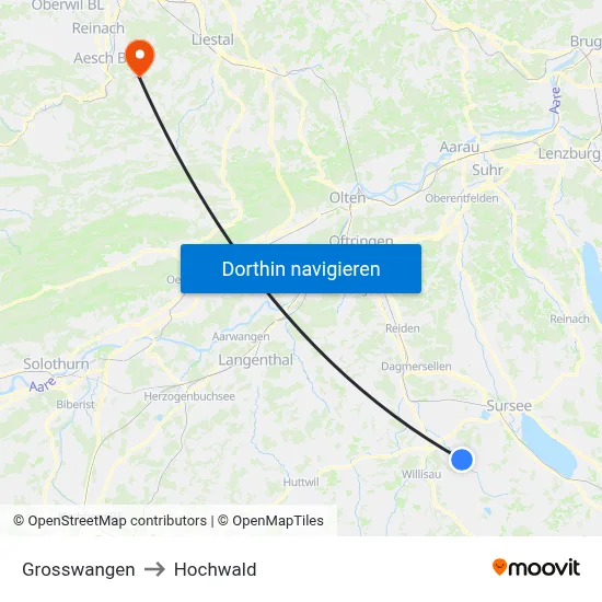 Grosswangen to Hochwald map