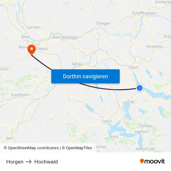 Horgen to Hochwald map