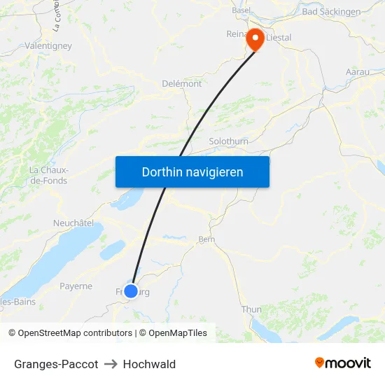 Granges-Paccot to Hochwald map