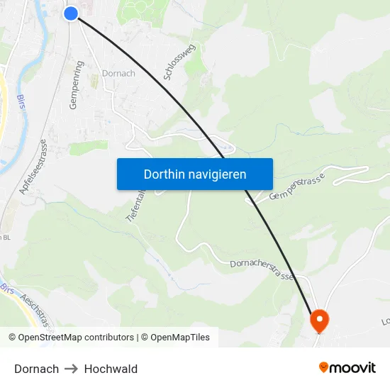 Dornach to Hochwald map