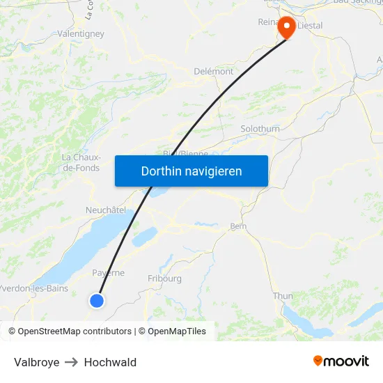 Valbroye to Hochwald map