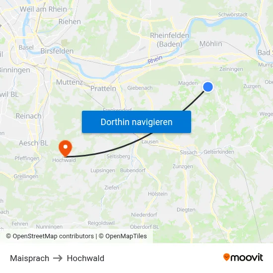 Maisprach to Hochwald map